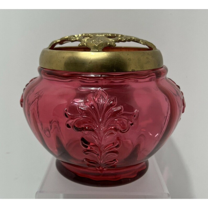 Fenton Glass Potpourri Jar Country Cranberry Feather Pattern Etsy
