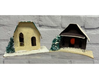 Vtg Christmas Village Putz Cardboard House Japan Mica Ornaments Gift for Christmas Lovers Decorators Collectors