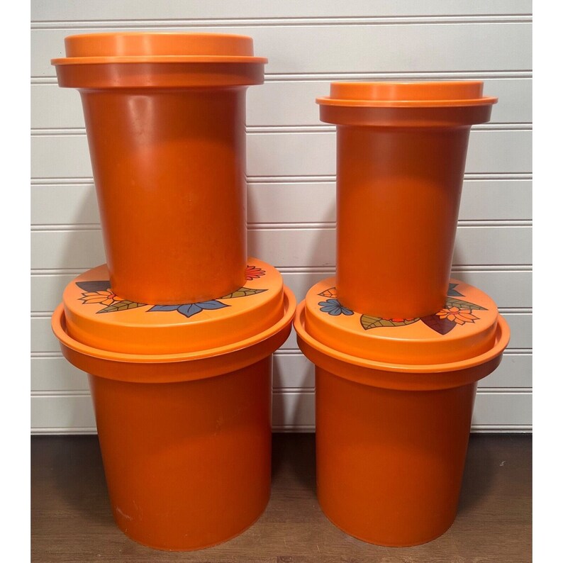 Vtg Rubbermaid Nesting Canister Set Flower Power Orange Groovy Etsy