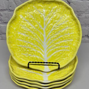 Vtg Secla Yellow Cabbage Leaf Luncheon Plate Portugal Majolica Set of 5
