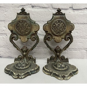 Vtg Cast Metal Bookends Victorian Scroll Flowers Ornate Gift for Book Lovers