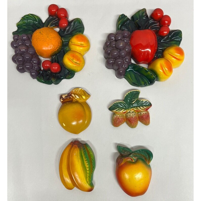 Vintage Chalkware Plaster Fruit Wall Hangings Cottagecore Etsy