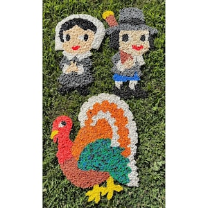 Vintage Melted Plastic Popcorn Decorations Thanksgiving Pilgrim Turkey Lot of 3