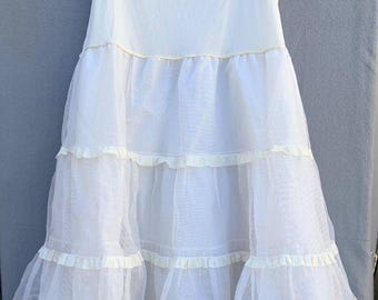 Vintage Petticoat Full Skirt Crinoline White Netting 3 Tiered Slip Retro 1950s