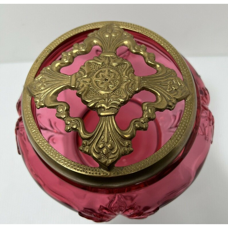 Fenton Glass Potpourri Jar Country Cranberry Feather Pattern Etsy