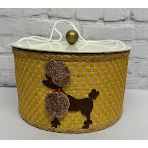 Vtg Wicker Sewing Basket Poodle 50s Kitschy Princess Basket Co Algonquin  IL USA
