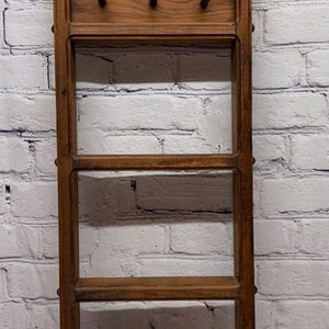 Vtg Wood 3 Heart Clover Cutout Ladder Shelf With Pegs 80s 90s Country Decor