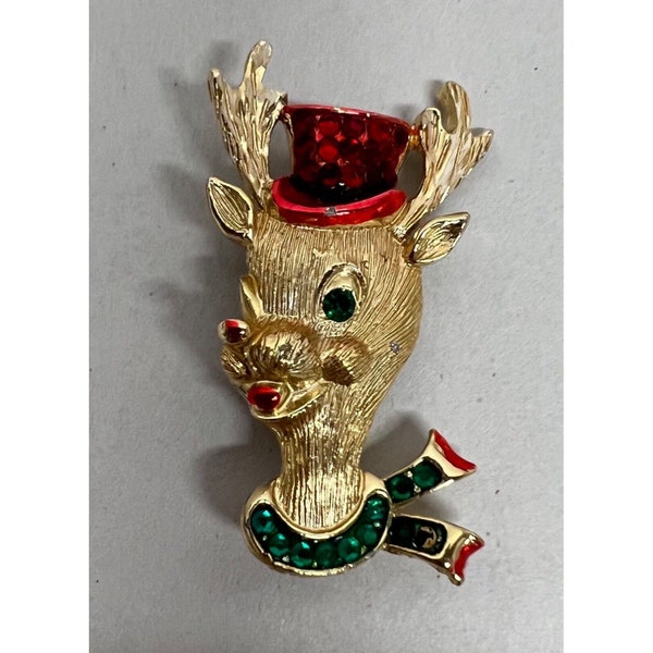 Vintage Weiss Christmas Rudolph Top Hat Brooch Pin Gift for Christmas Lovers Decorators Collectors