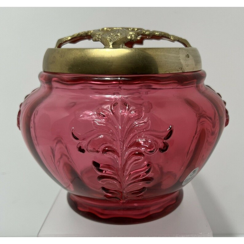 Fenton Glass Potpourri Jar Country Cranberry Feather Pattern Etsy