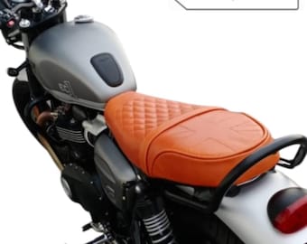 T120 Seats for TRIUMPH Real Leather Kustom Motorcycle SEAT: Triumph T100, T120, Street Twin, Street Cup - Union Jack & Diamond (Seat + Base)