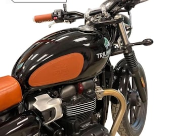 Cowhide Leather Tank Knee Pads: Union Jack, Triumph Bonneville & RE Interceptor - USA only Included Tariff and taxes.