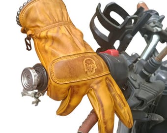 Waxed Leather Motorcycle Gloves: Vintage Biker Style, Touchscreen Compatible - USA only Included Tariff and taxes.