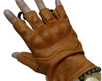 Handschuhe aus echtem Leder Reithalbfinger Rüstung schützen die Fingergelenkknochen - USA nur Zoll und Steuern inklusive.