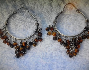 Real silver  and Tiger eye beads  Beautiful and unique vintage Earrings , one of a kind ! Shipping to EUROPE ONLY !