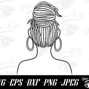 Black Woman loc hair SVG, Back facing SVG, Loc Bun png, Black Woman, Natural Hair png, African, Afro Woman svg, Silhouette Cut Files, Cricut