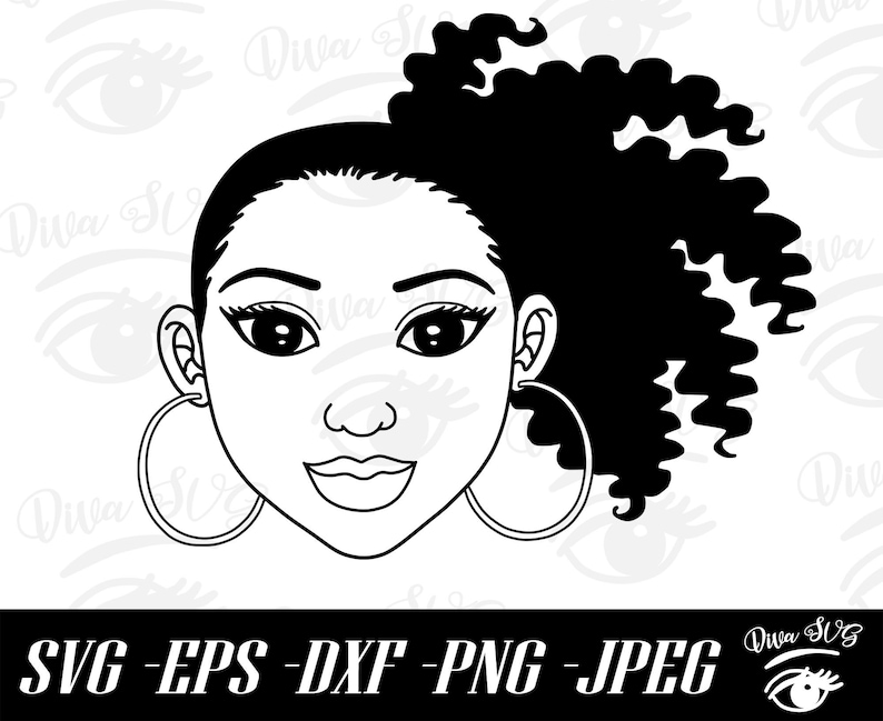 Download Black Woman With Side Puff Svg Black Woman Face Svg Png Etsy