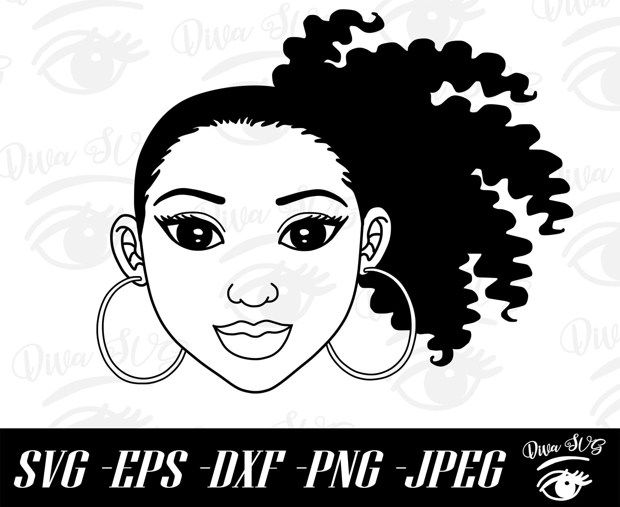 Download Black Woman With Side Puff Svg Black Woman Face Svg Png Etsy
