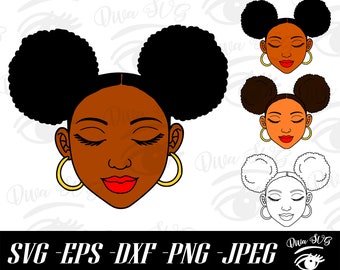 Afro Puff SVG, Donna nera SVG, Volto di donna nera svg, Occhi di donna chiusi svg, Afro Puff donna SVG, Afroamericano, magia ragazza nera svg