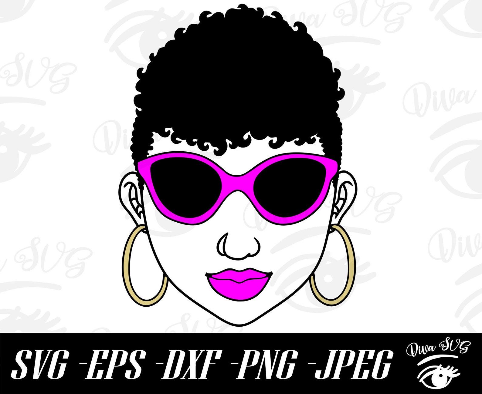 Black Woman With Glasses SVG, Afro Woman Glasses SVG, Black Woman Face