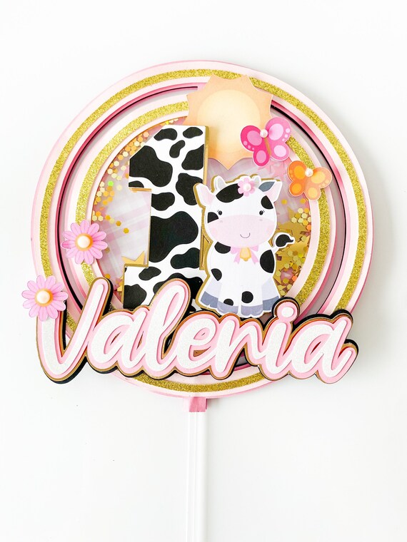 Farm Cake Topper Custom Cow Cake Topper Pink Farm Etsy
