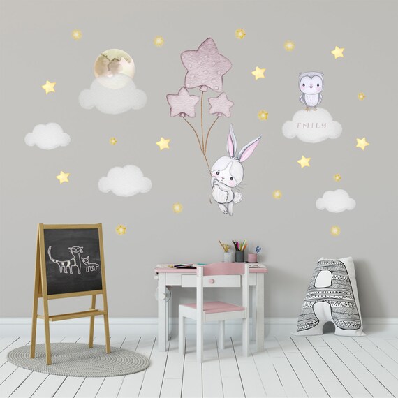 Bunny Balloon Wall Decal Baby Room Sticker Nursery Pink Girl