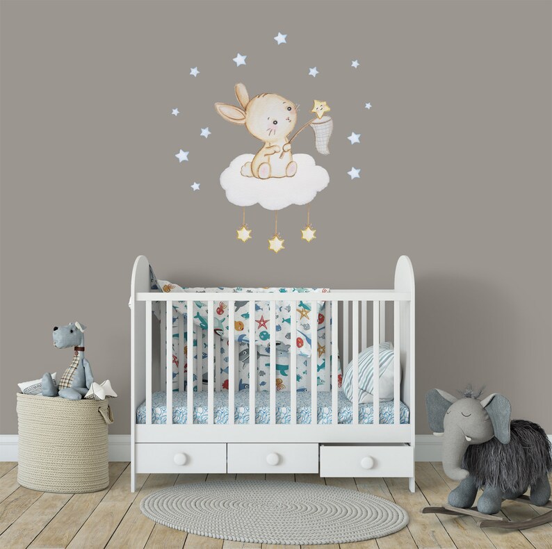 bunny wall sticker cloud wall decal bunny wall decal nursery | etsy