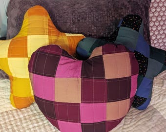 Quilted Heart-Shaped Throw Pillow in Red and Pink
