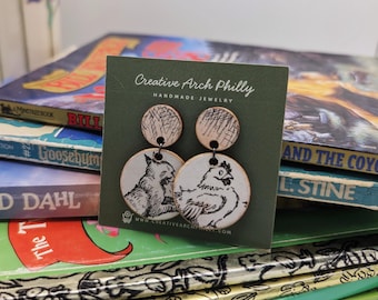 Little Bear Storybook Earrings with Cat and Chicken