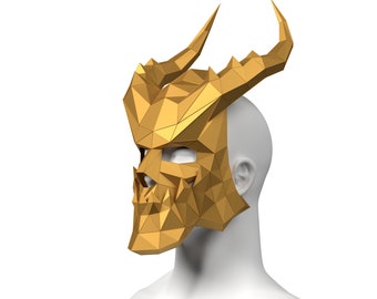 Dragon Mask, Devil Mask, horned mask - Make your own papercraft mask using this simple PDF download