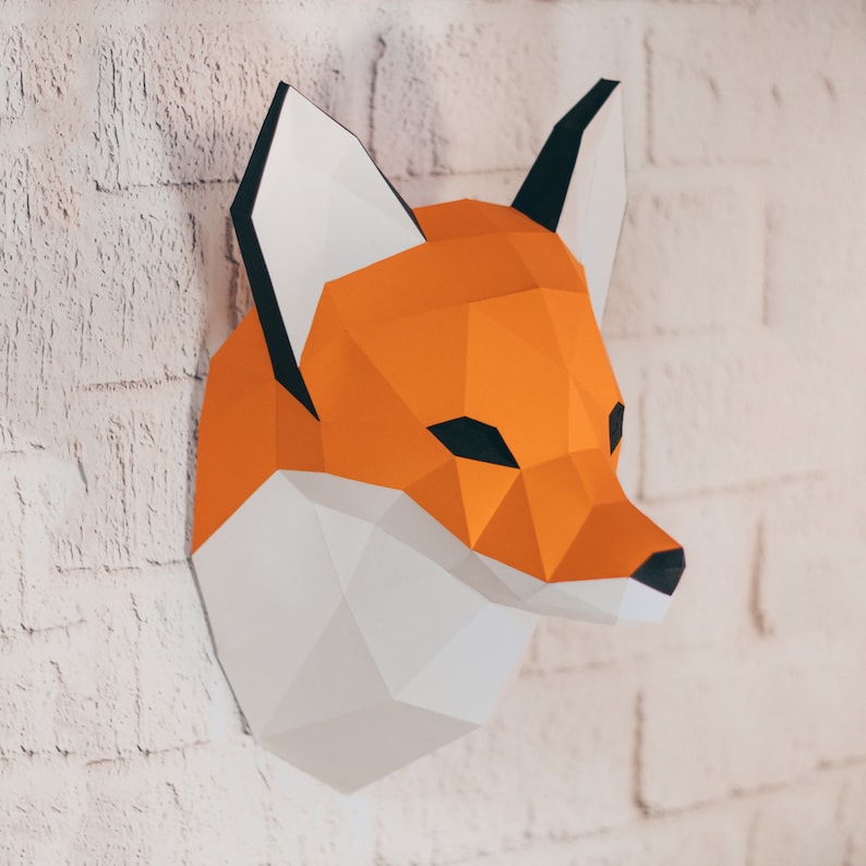 Fox Papercraft, 3D Papercraft Build Your Own Low Poly Paper Sculpture from PDF Download DIY gift, Wall Decor for home and office image 4