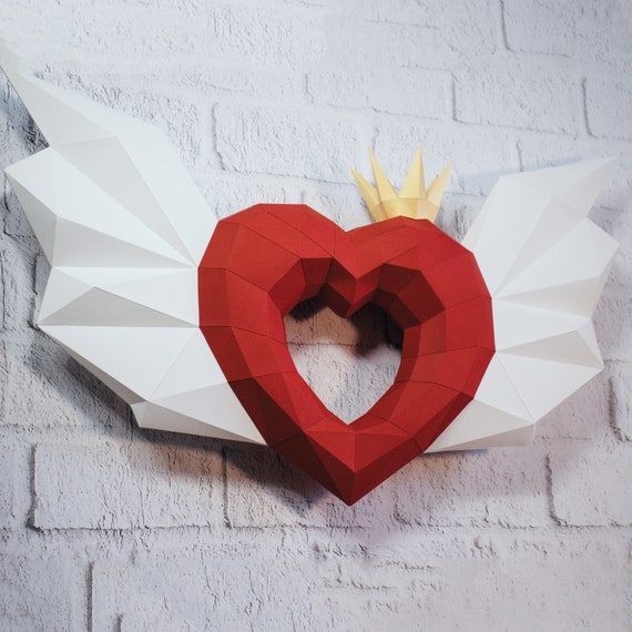 papercraft angel heart with wings wall decorvalentines etsy