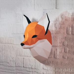 Fox Papercraft, 3D Papercraft Build Your Own Low Poly Paper Sculpture from PDF Download DIY gift, Wall Decor for home and office image 1