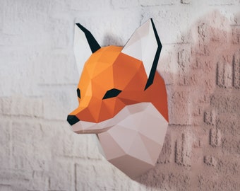 Fox Papercraft, 3D Papercraft - Construisez votre propre sculpture en papier Low Poly à partir du téléchargement PDF (cadeau bricolage, décoration murale pour la maison et le bureau)