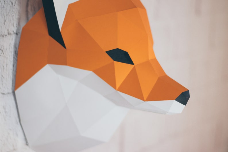 Fox Papercraft, 3D Papercraft Build Your Own Low Poly Paper Sculpture from PDF Download DIY gift, Wall Decor for home and office image 3