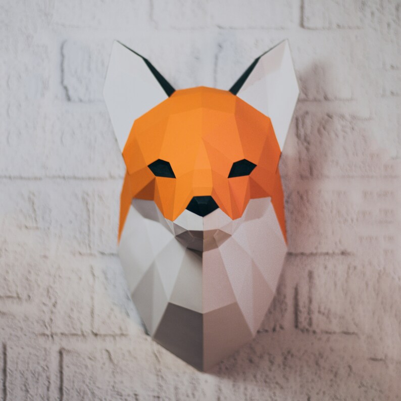Fox Papercraft, 3D Papercraft Build Your Own Low Poly Paper Sculpture from PDF Download DIY gift, Wall Decor for home and office image 2