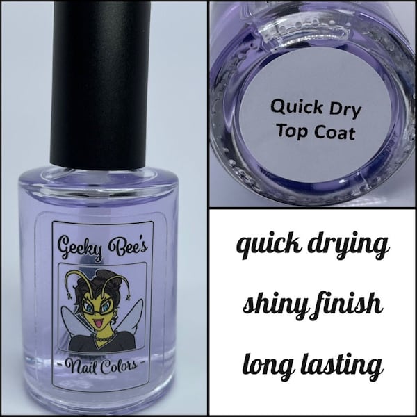 Quick Dry Top Coat | Glossy, chip resistant, 5-Free Formula, nail polish protective clear shiny coat