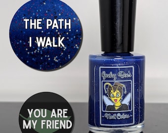 Blue Crelly Nail Polish with Red, White & Black Glitter