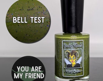 Olive Green Nail Polish with Grey and Navy Blue Glitter