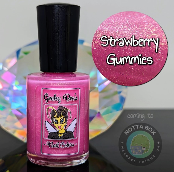 Strawberry Gummies: Pink Nail Polish with Gold Green Shimmer | Notta Box Overpours
