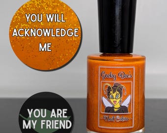 Orange Crelly Nail Polish with Yellow and Blue Glitter