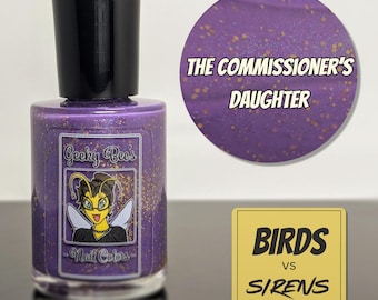 Purple Nail Polish with Yellow & Orange Glitter: The Commissioner's Daughter (Birds vs Sirens collection)