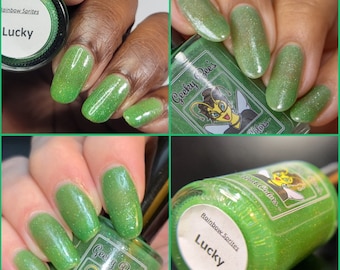 Lucky | Rainbow Sprites collection | Green jelly shimmer nail polish