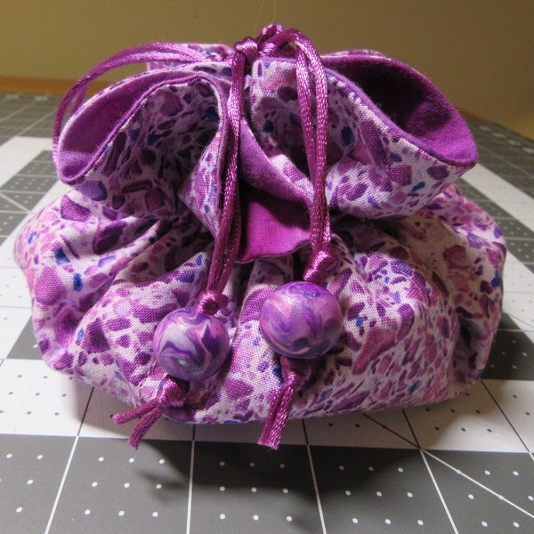 Jewelry Travel Tote---Drawstring Organizer Pouch/Bag - Large Size - Handmade - Magenta, Purple, Fuchsia, Blue, and White
