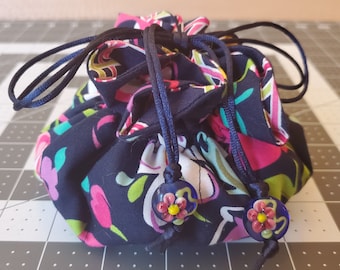 Jewelry Travel Tote---Drawstring Organizer Pouch/Bag - Large Size - Handmade - Fabric - Navy Blue, Pink, Green, White