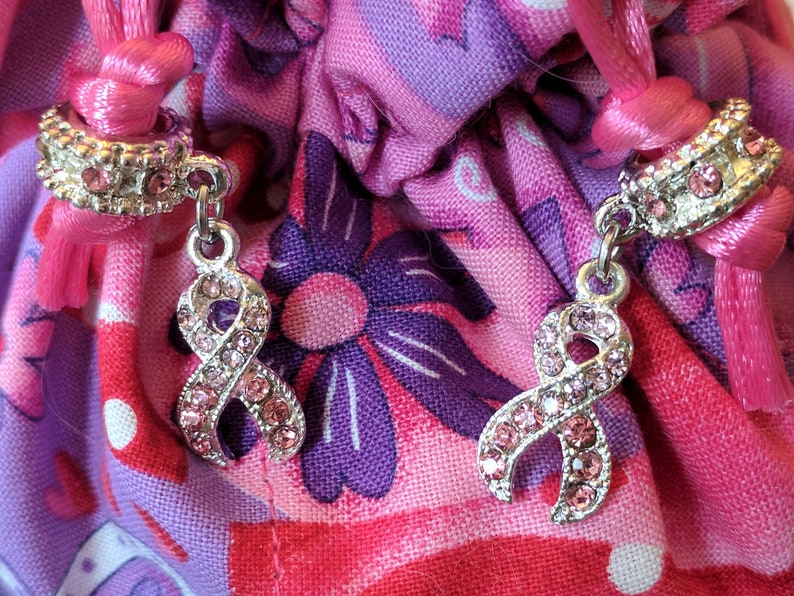 Red White Large Size Purple Pink Jewelry Travel Tote---Drawstring Organizer PouchBag Handmade Breast Cancer Awareness
