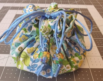 Jewelry Travel Tote---Drawstring Organizer Pouch/Bag - Large Size - Handmade - Yellow, Blue, Green, White