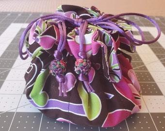 Jewelry Travel Tote---Drawstring Organizer Pouch/Bag - Large Size - Handmade - Black, Purple, Pink, Green
