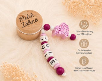 Milchzahndose mit Namen personalisiert | Erinnerungsgeschenk Baby + Kind | Holz Milchzahn Box | Geschenk zur Geburt & Taufe, Einschulung