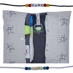Windeltasche to go Name Wickeltasche XXL Sterne Zwillinge viele Fächer Windeletui Baby unterwegs Junge Mädchen personalisiert unisex neutral
