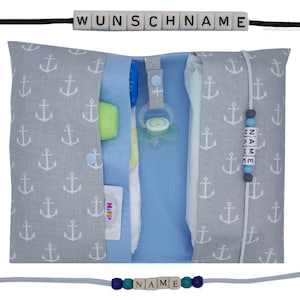 Windeltasche to go Name Wickeltasche XXL Anker maritim Zwillinge viele Fächer Windeletui Geschenk Baby Geburt unterwegs Junge personalisiert